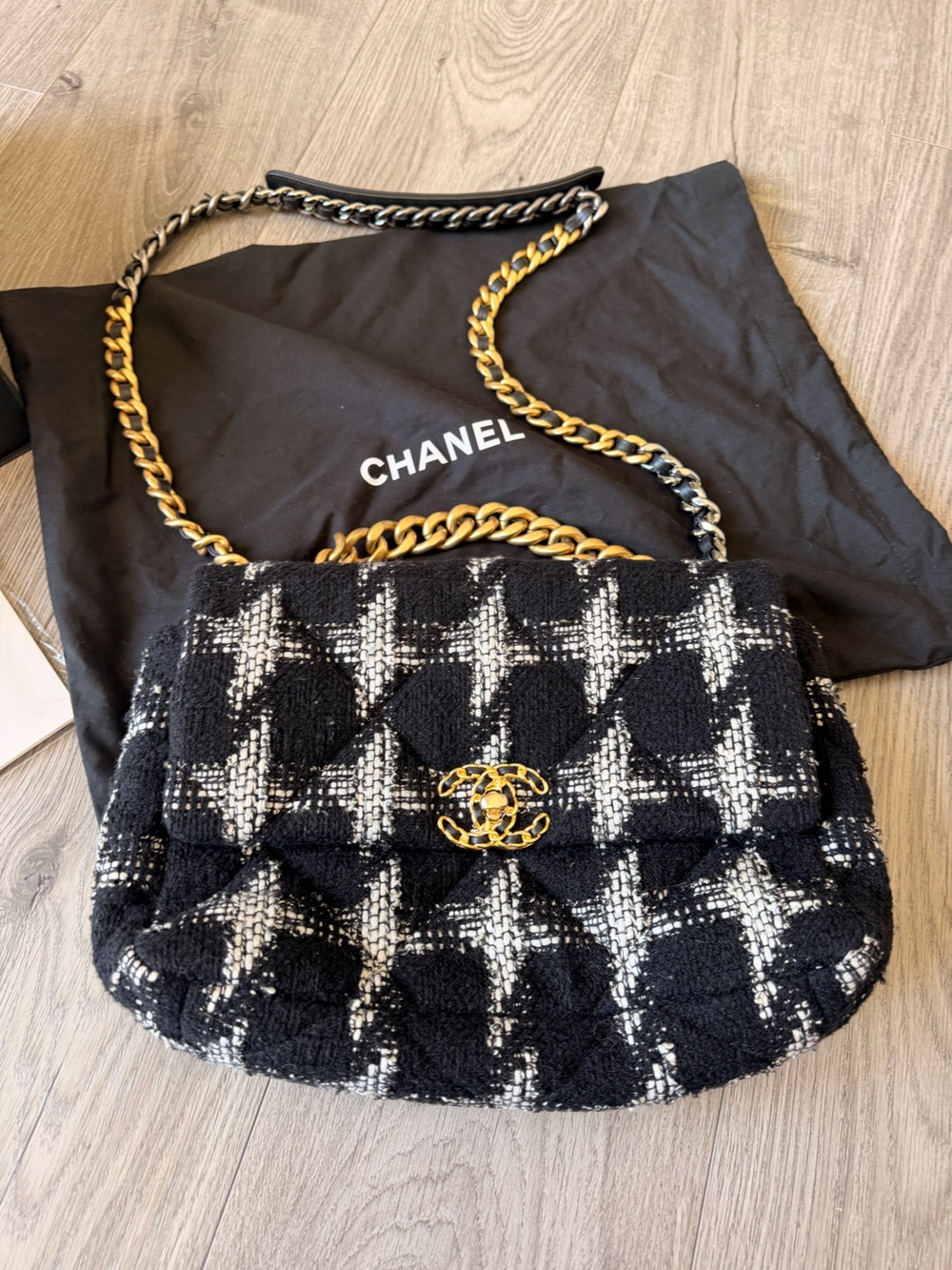 CHANEL 19 Black & White Tweed Bag
